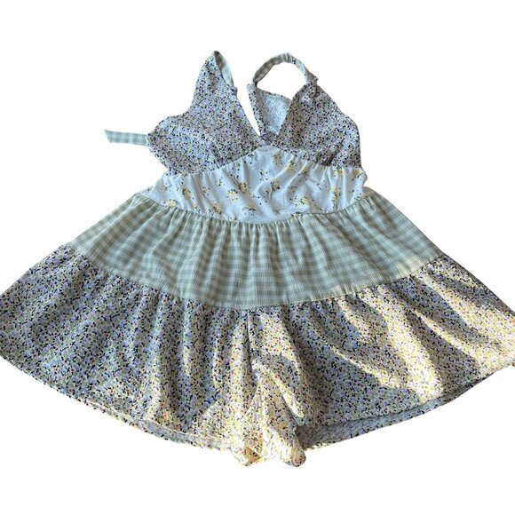 ASOS Design Maternity Mixed Print Tiered Smock Playsuit With Tie Back Detail SZ - Picture 3 of 12